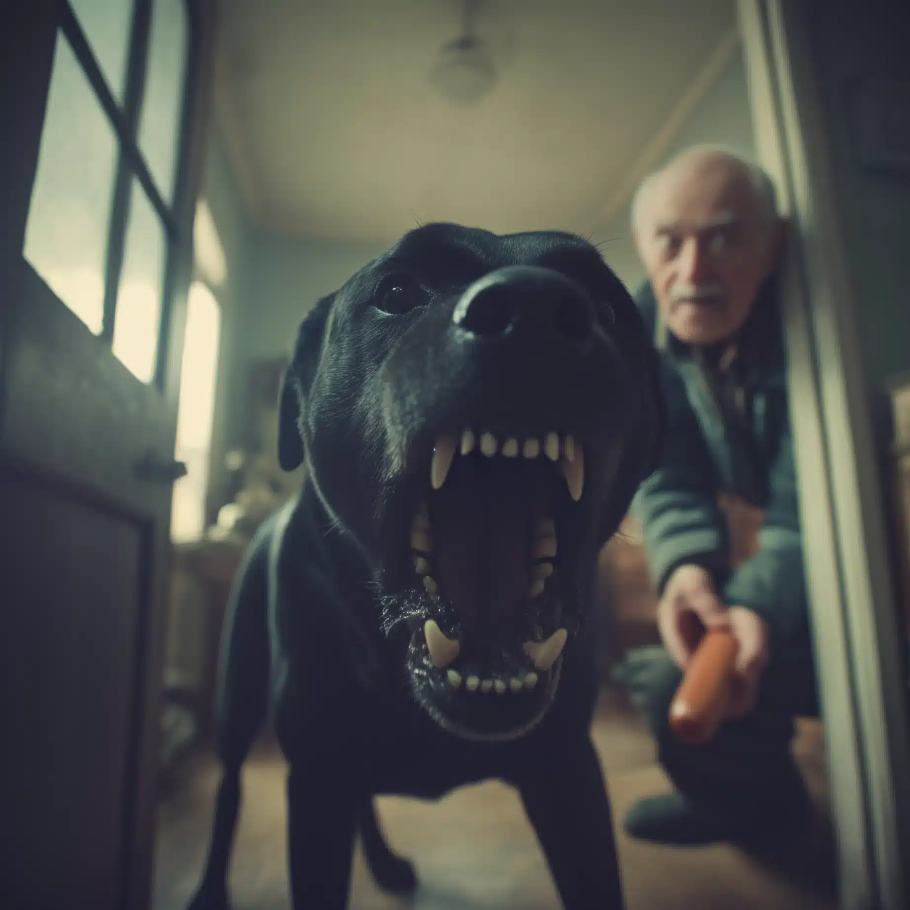 אדם מנסה להרגיע כלב עם נקניקיה_בית הכלבים