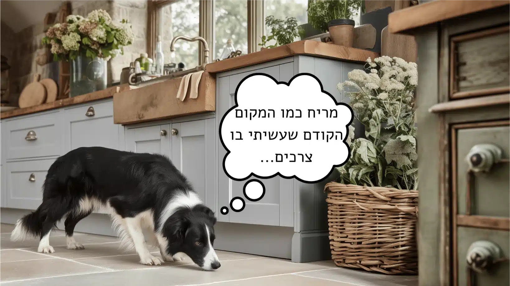כלב מריח במטבח