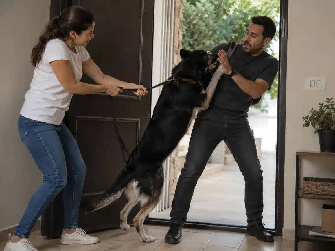 כלב קופץ על אורח בדלת ובעלים מגיב בחוסר עקביות כדי להבין כמה שיעורי אילוף צריך